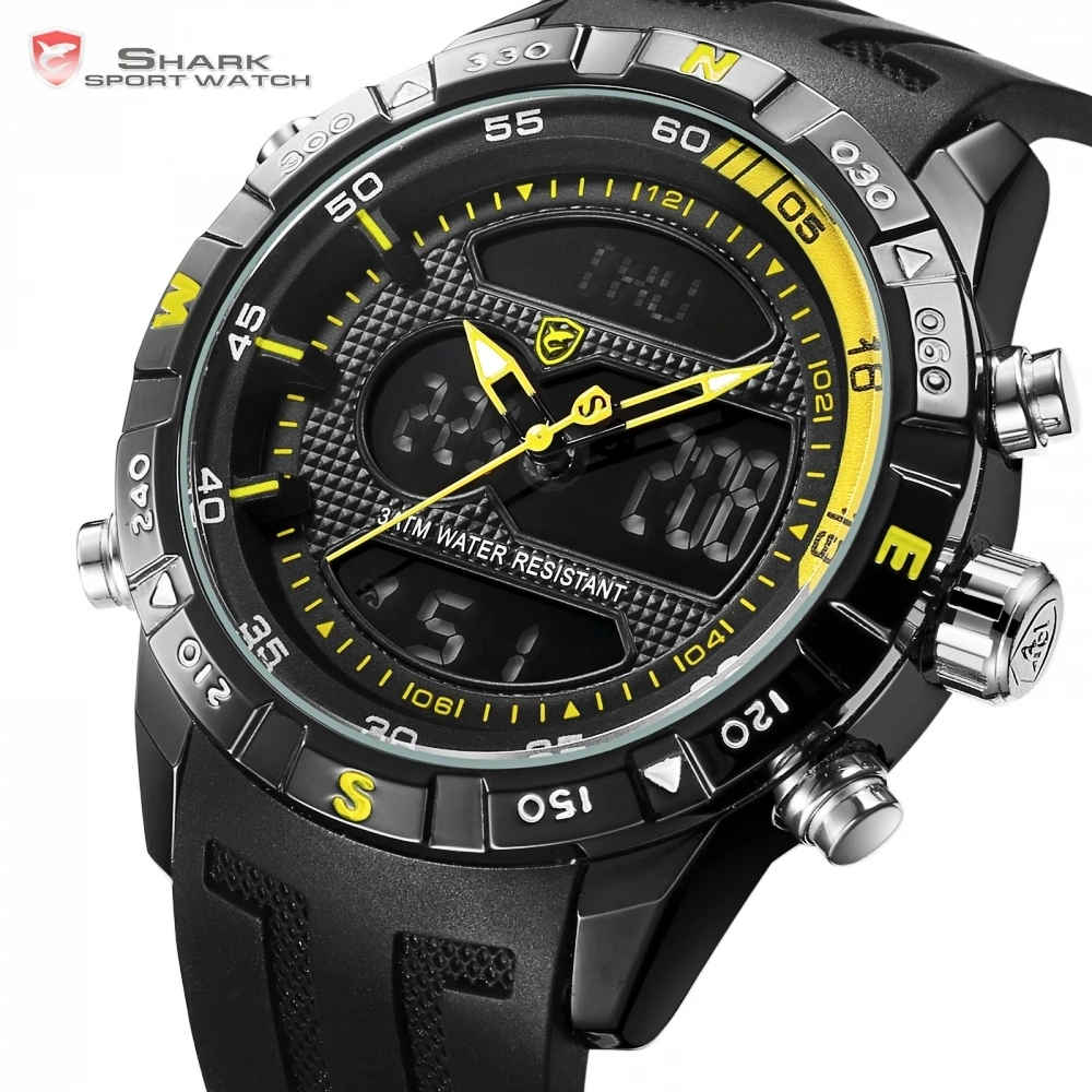 Cool Design SHARK Men Stopwatch Calendar Auto Date Alarm LCD Clock Dual Time Rubber Band Outdoor Watches erkek kol saati / SH599 Cool Design SHARK Men Stopwatch Calendar Auto Date Alarm LCD Clock Dual Time Rubber Band Outdoor Watches erkek kol saati / SH599