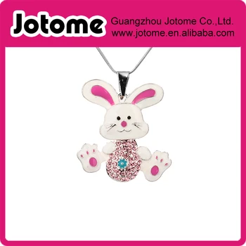 

white with pink color silver Zinc alloy rhinestones Rabbit Pendant for Jewelry Necklace making