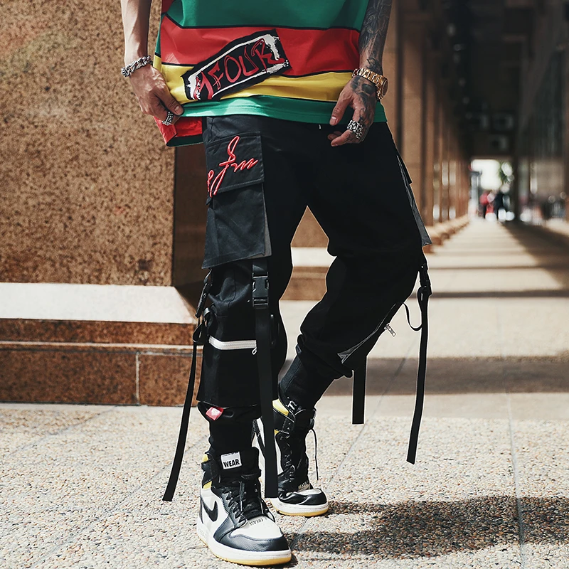 

2019 Summer Trend Design Casual Multi-pocket Tooling Pants Military Pants 3m Reflective Ribbons Hip-hop High Quality Trousers
