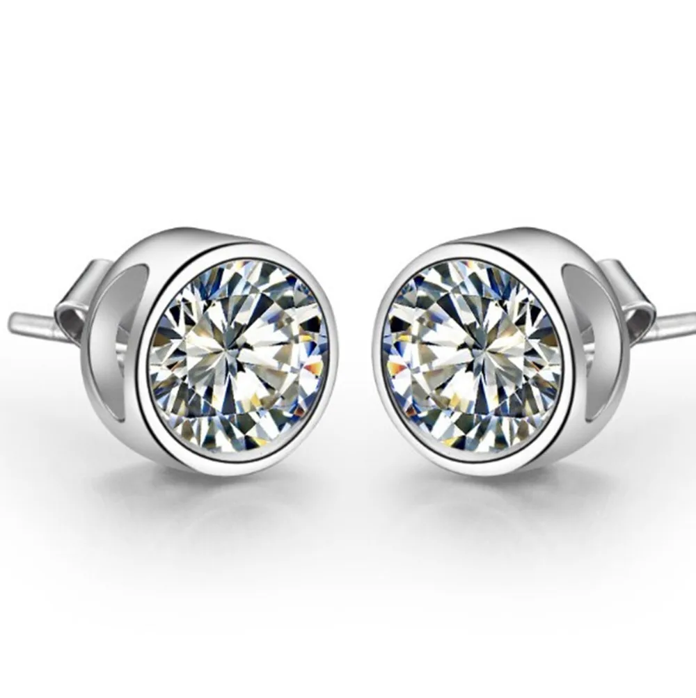1Ct каждый приятный круглый вырез повседневные серьги для женщин Твердые стерлингового серебра 925 женские свадебные серьги