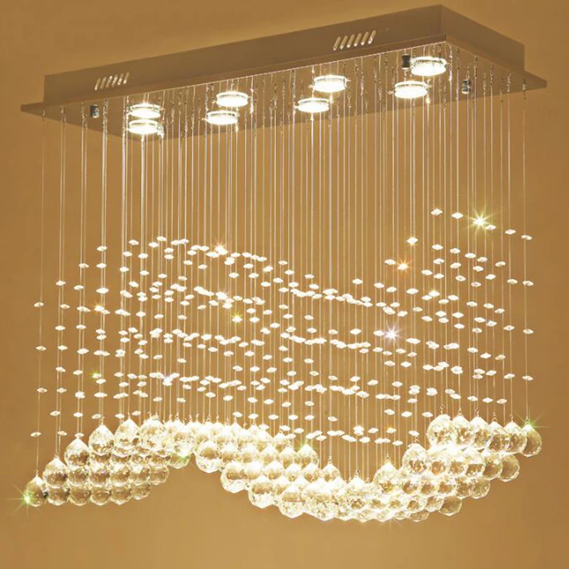 

Luxury Wave Ceiling light Crystal Wedding Bedroom Restaurant Ceiling light Modern Simple Long Square LED Crystal Lamp
