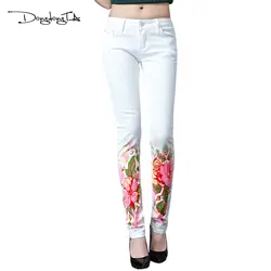 Dongdongta Новый 2017, женская обувь модные джинсы Оригинальный Дизайн Лето Тощий середины талии полной длины карандаш Брюки для девочек окрашены