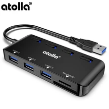 Atolla USB 3,0 концентратор, 3 порта концентратор данных адаптер с SD/TF кард-ридер ультра тонкий USB дистрибьютор с одним переключателем и светодиодный