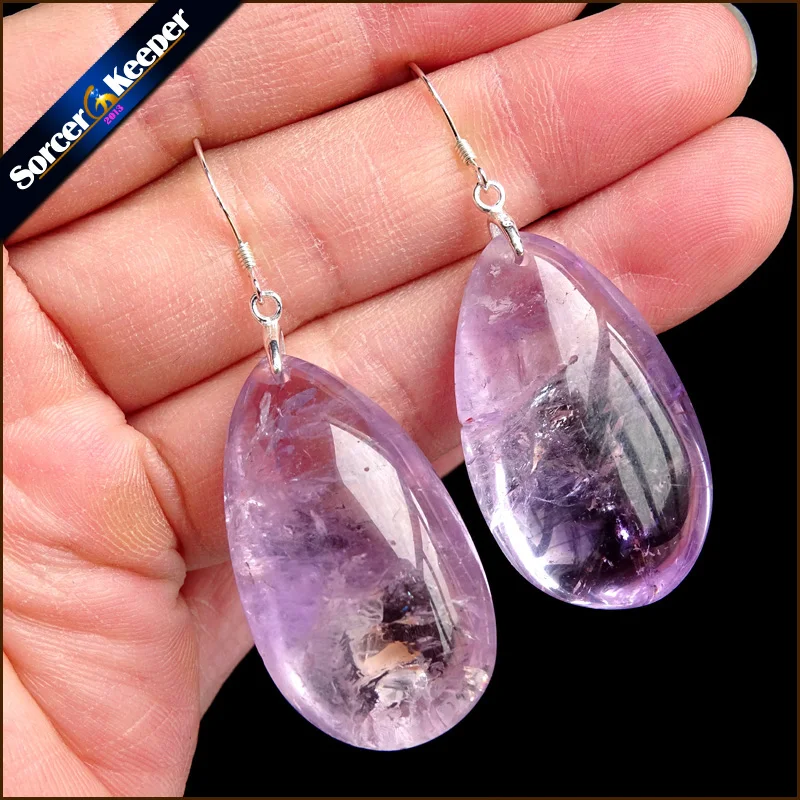 

Genuine 925 Sterling Silver Amethysts High Grade Drop Earrings Purple Fine Jewelry Gift for Woman 100% Natural Gem stone TS920
