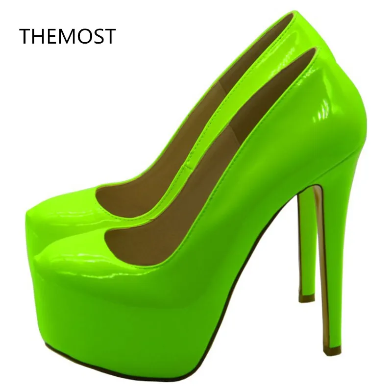 THEMOST Waterproof platform high heeled shoes.The PU leather.Shoes worn