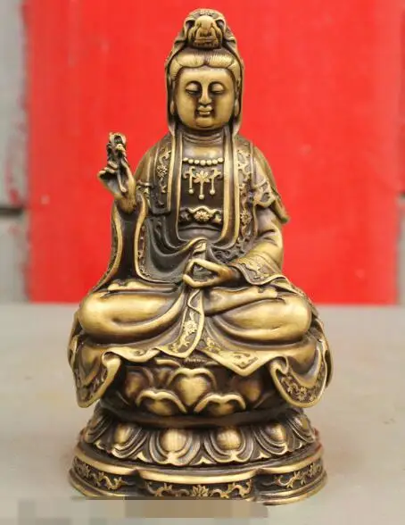 

S03065 7" Chinese Buddhism Bronze GuanYin Kwan-yin Avalokiteshvara Mercy Buddha Statue (B0328)