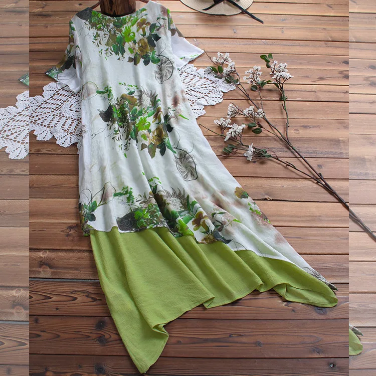 

4xl 5xl beach floral boho maxi dress plus size A-Line patchwork long summer dress big size cotton linen women dress large size