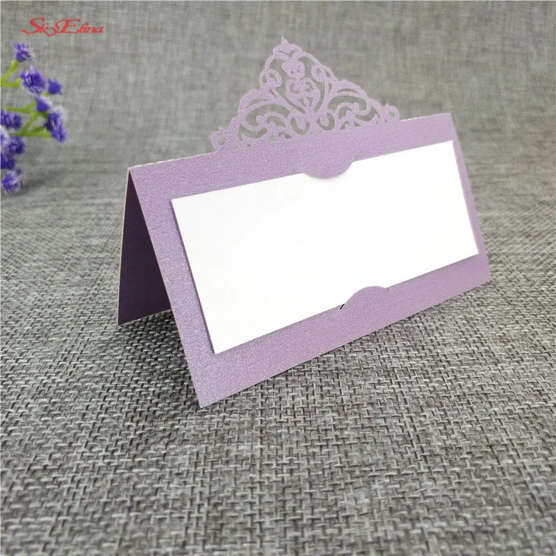 10 шт. 9*9 см лазерная резка, настольный держатель для карты, украшение для свадебного стола, принадлежности для дня рождения, карта 6ZSH873 - Цвет: light-purple