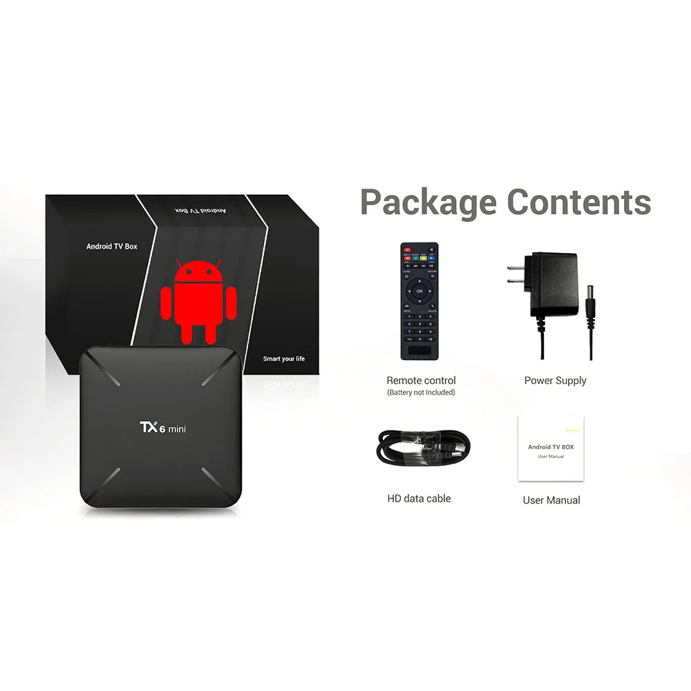 TX6 мини Smart Android tv Box Android 9,0 четырехъядерный 2 ГБ + 16 Гб 2,4 г WiFi 4 K HD AirPlay set top box поддерживает многоязычный