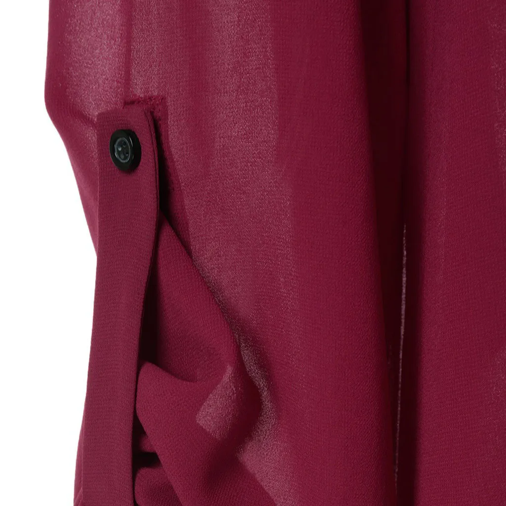 Модные женские блузки s Blusas Mujer De Moda размера плюс с v-образным вырезом, регулируемый рукав, шифоновая однотонная блузка, топ, блузка для женщин