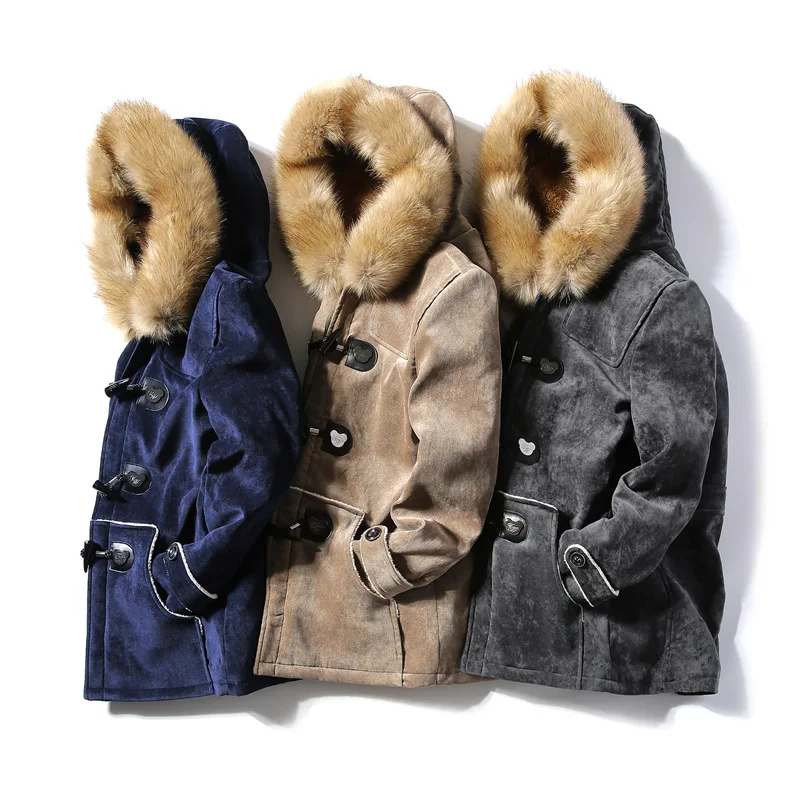 Longue Section Explosion Amateurs Dans Peau Aliexpress La Poitrine Bleu Hommes Unique gris Daim Et De Manteau Chaud Fourrure kaki En Coton Col ZpnpU6fxq