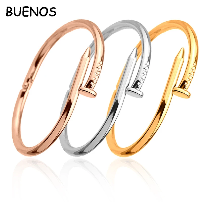 

BUENOS Simple Titanium Steel Stainless Steel Nails Bracelet Silver Gold Bracelets Bangles Punk for Women Men Best Gift Jewelry