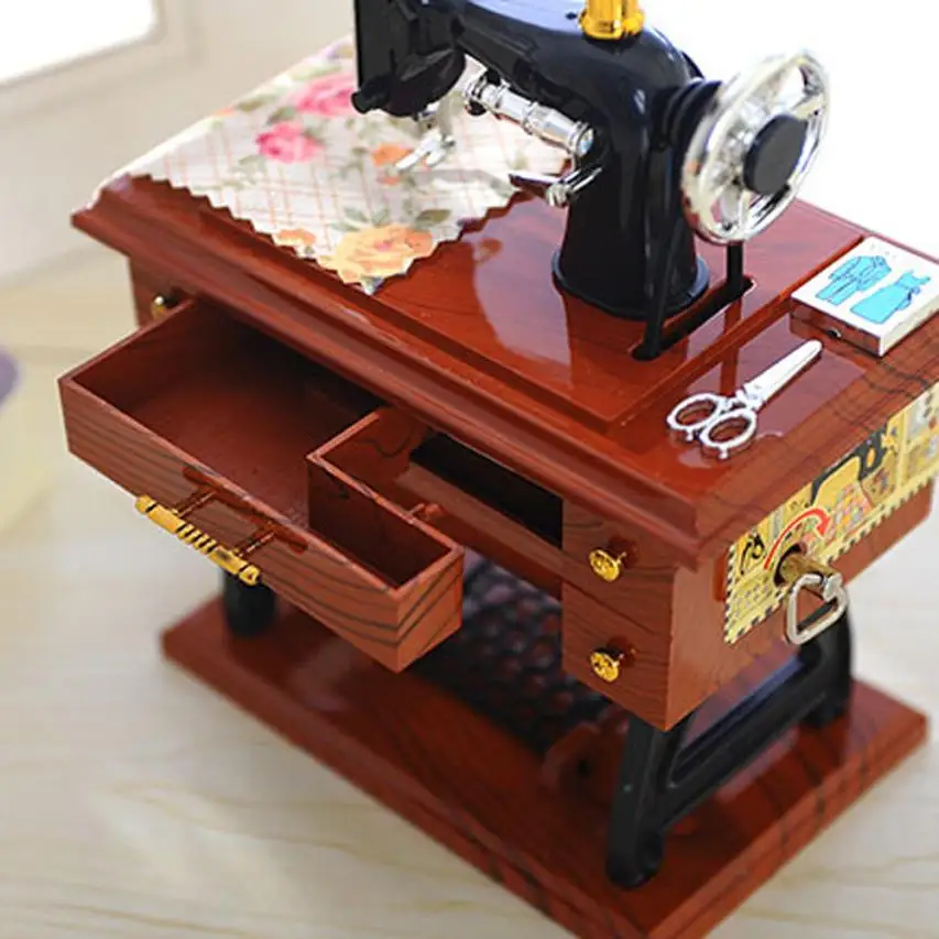 Музыкальная шкатулка Винтаж Music Box мини швейная машина Стиль Механические Подарок на день рождения декор стола Caja музыкальные