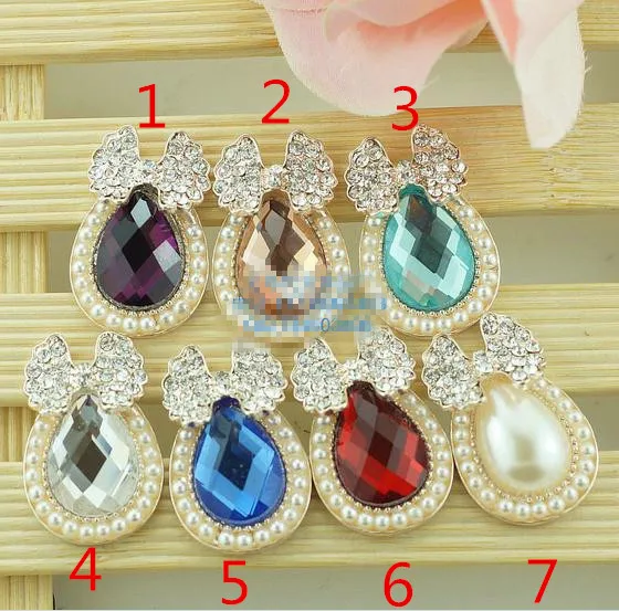 

Free Shipping 100pcs DIA 35*20mm Paragraph 7 color Pearl Rhinestone Button Flat back Wedding Embellishment Buckles