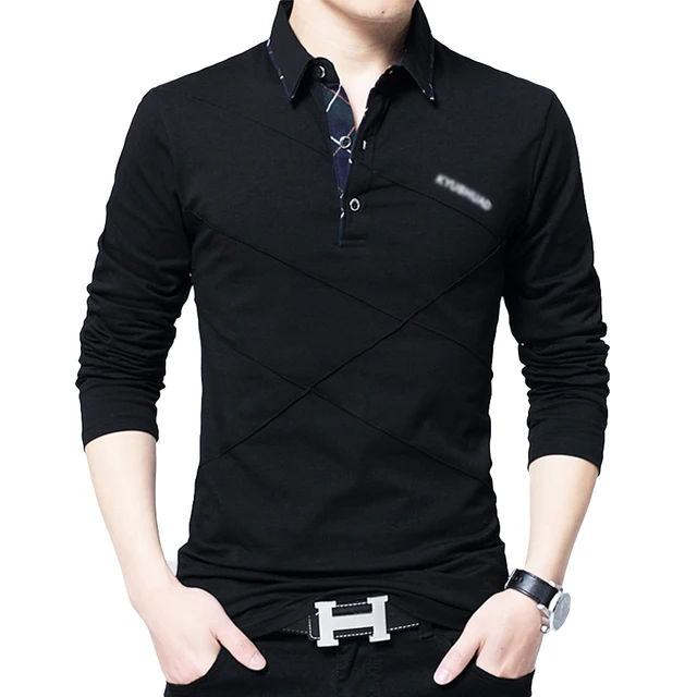 Plus Size Mens Polo Long Sleeve Shirts Cotton Slim Fit Designer Casual ...