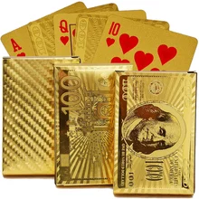 24K Gold Playing Cards Poker Game Deck Gold Foil Poker Set Plastic Magic Card Waterproof Cards Magic US Dollar Poker Cards 2019