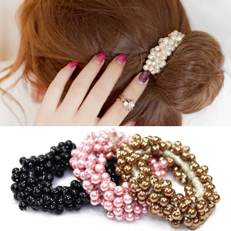 

korean faux pearl elastic hair rubber band hair accessories women girls hair rope Ponytail Holder hair ties headdress headbands