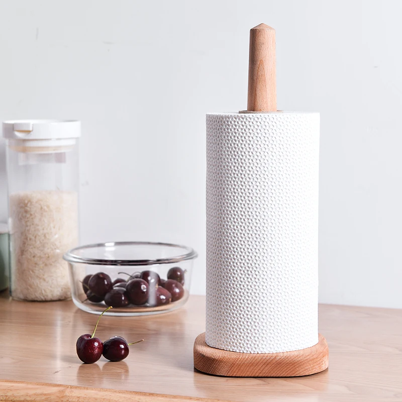  Beech Wooden Vertical Stand Roll Paper Stand Holder Kitchen Paper Towel Toilet Tissue Holder Househ