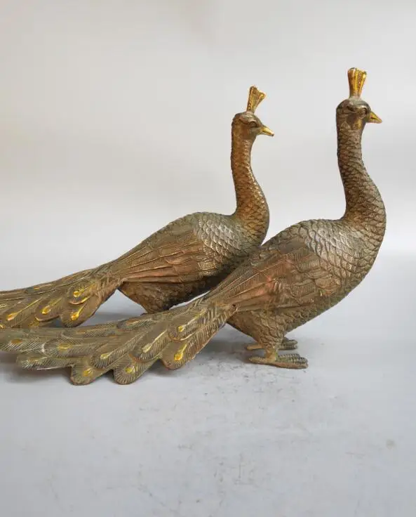 Chinese pure bronze peacock statue a pair 