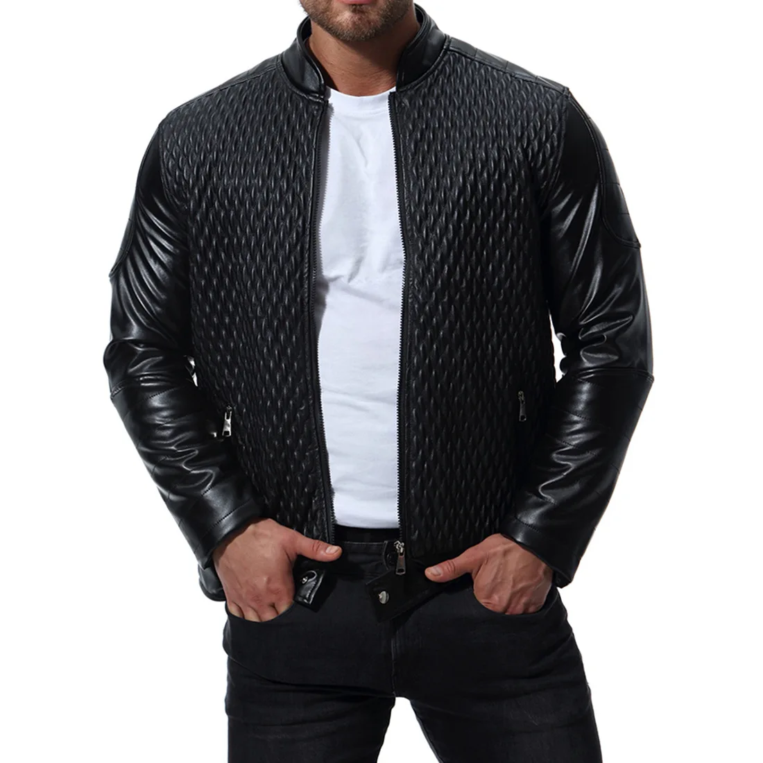 AKSR Men's Fashion Casual Leather Jacket Long Sleeved Solid Color Autumn and Winter Outerwear Coat Jacket Tops AKSR Men's Fashion Casual Leather Jacket Long Sleeved Solid Color Autumn and Winter Outerwear Coat Jacket Tops