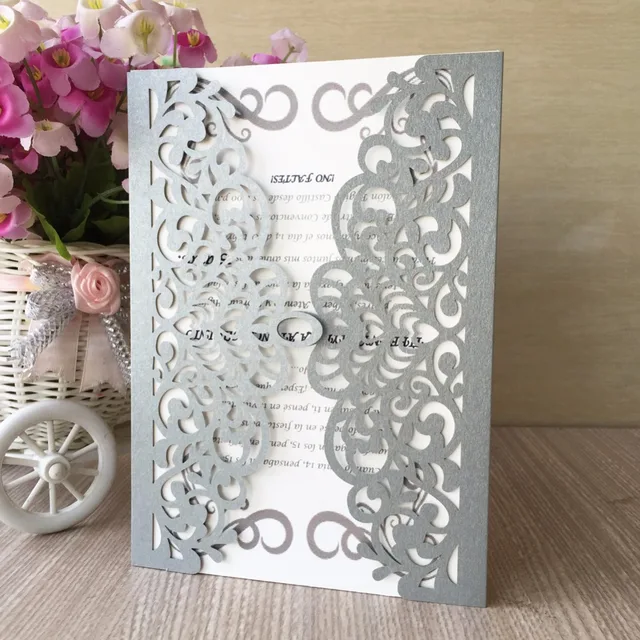 20pcs Lot Glossy Paper Silver Wedding Party Birthday Invitation Card 20pcs Lot Glossy Paper Silver Wedding Party Birthday Invitation Card Folded Bat Mitzvah Jewish