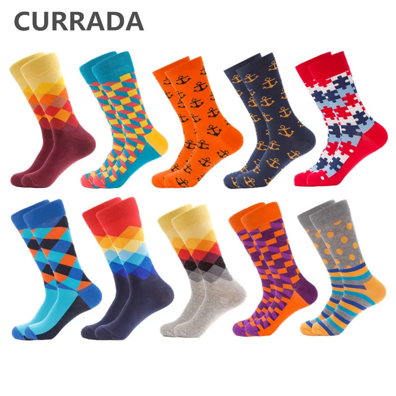 

10 Pairs/lot Funny Men Socks New Colorful Happy Combed Cotton Man Sock Fashion Crew Casual Novelty Compression Socks Men