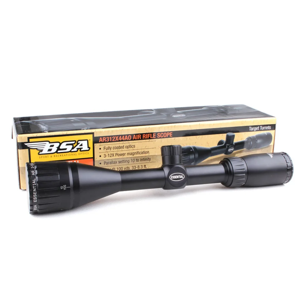 

Tactical BSA Essential AR 3-12X44 AO Air Gun Mil-dot Rifle Scopes Hunting Shooting Riflescopes with Lens Cover