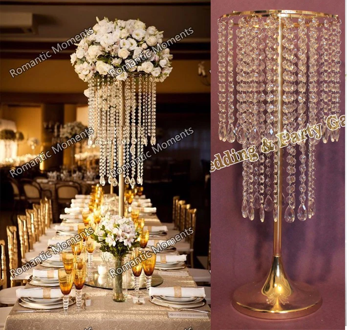 Free Shipping 24 4 H Wedding Crystal Table Centerpiece Gold Flower