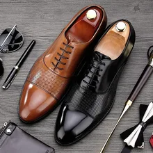 2017 Summer Style Man Handmade Wedding Shoes Male Genuine Leather Dress Oxfords Pointed Toe Formal Men’s Breathable Flats MG34