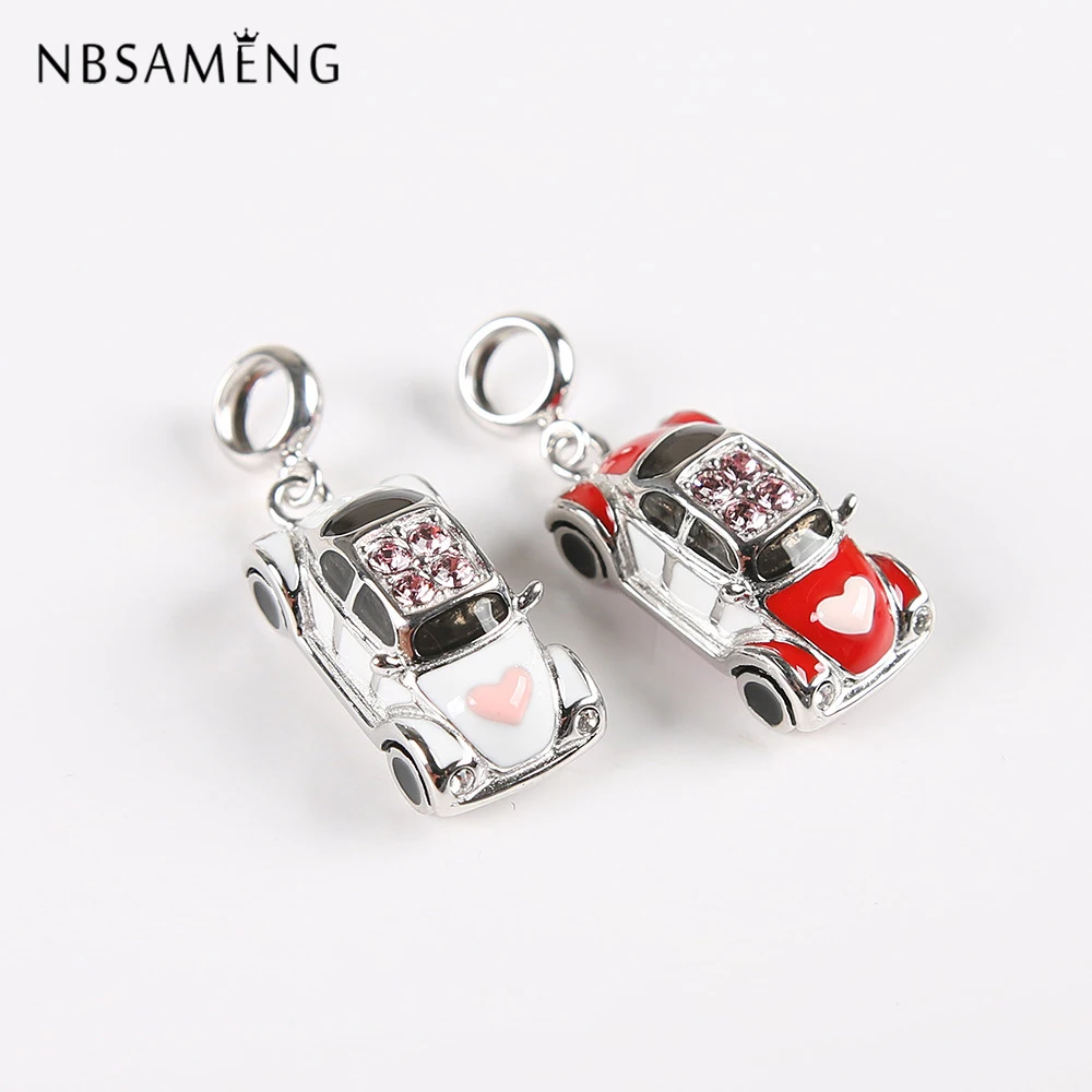 New 100% 925 Sterling Silver Bead Charm Wedding Car Heart Pave CZ Pendant Enamel Charms Fit Pandora Bracelets DIY Women Jewelry | Украшения
