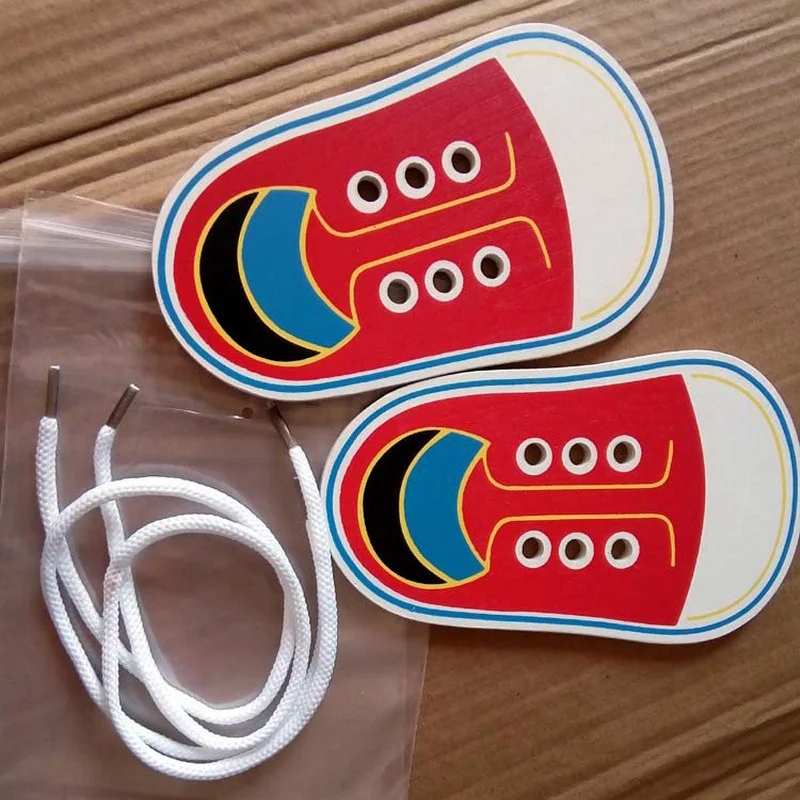 Wooden Puzzle Jigsaw Toys Montessori Educational Toys For Children Cartoon Toddler Lacing Shoes Kids Baby Early Educational Toy