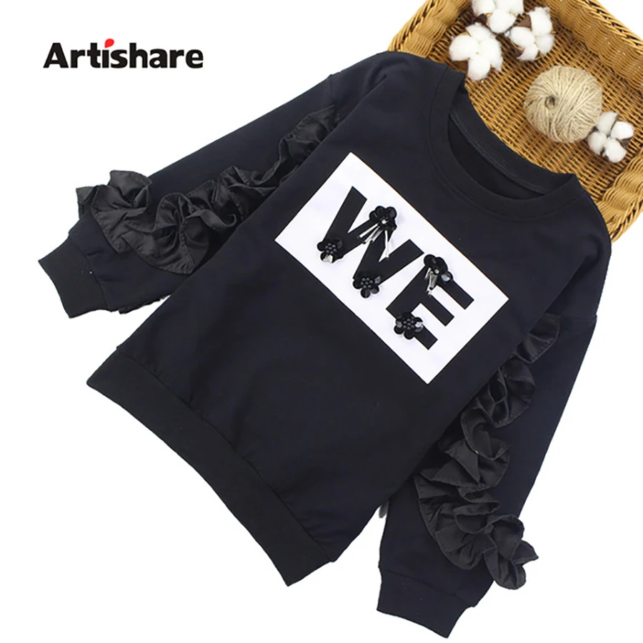 Футболка для девочек весенне-осенний свитер с длинными рукавами и футболка с капюшоном для девочек детская одежда с буквенным принтом для детей 6, 8, 10, 12, 14 лет