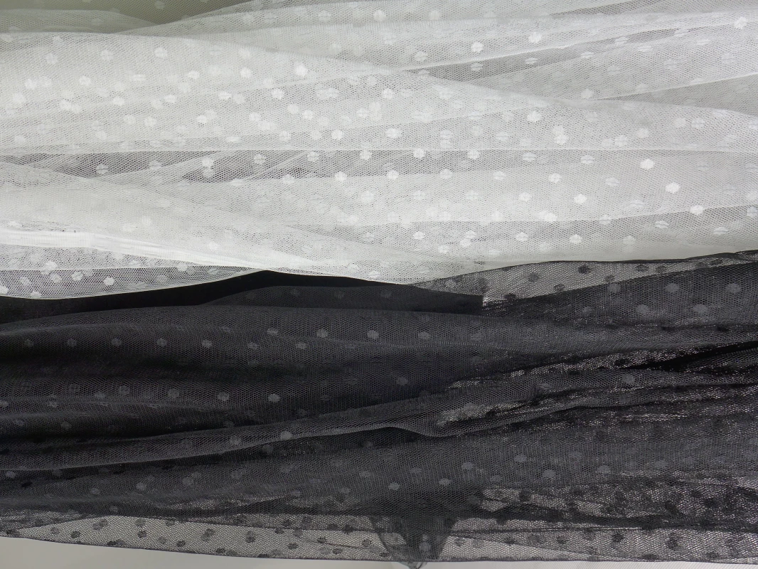 

5yards/lot 150cm Ivory White/Black Tulle Mesh Lace Fabric Polka Dot Print Bridal Wedding Fabric DIY Handmade Curtain