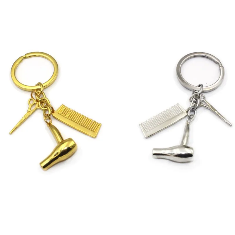 

New Personality Hair Dryer Combs Scissors Pendant Keychain Hairdressing Tools Hair Stylist Scissor Blow Salon Creative Gift