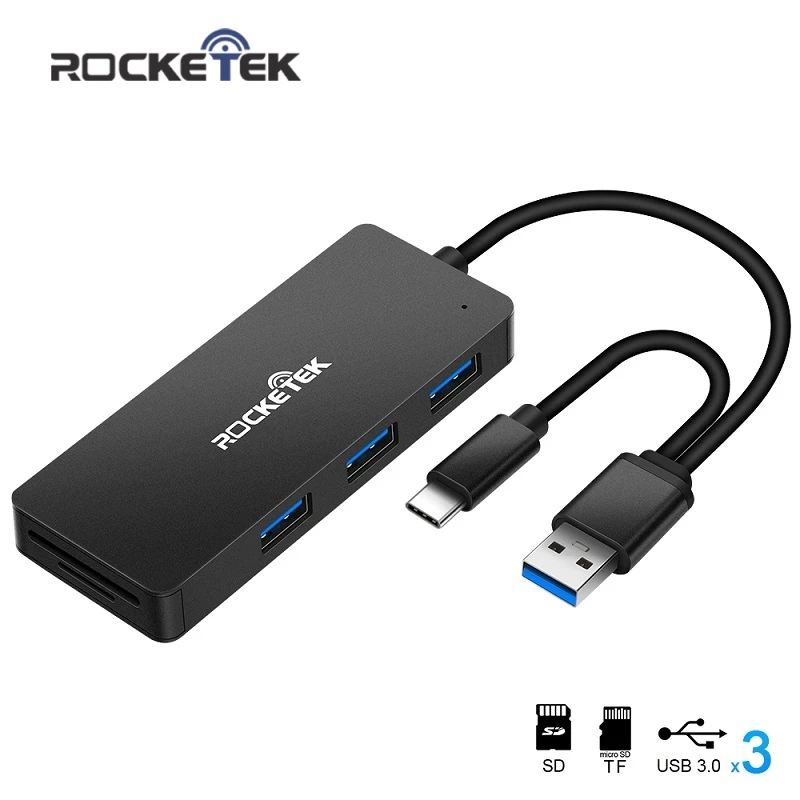 

Rocketek Aluminum alloy USB HUB with Card Reader 3 Port USB 3.0 type c Splitter Micro USB Power Port for iMac Laptop computer
