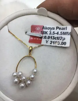 

free shipping &gt;&gt;&gt;&gt;noble jewelry natural 3.5-4.5mm Akoya white pearl pendant 18k solid Gold 0.013ct/2p