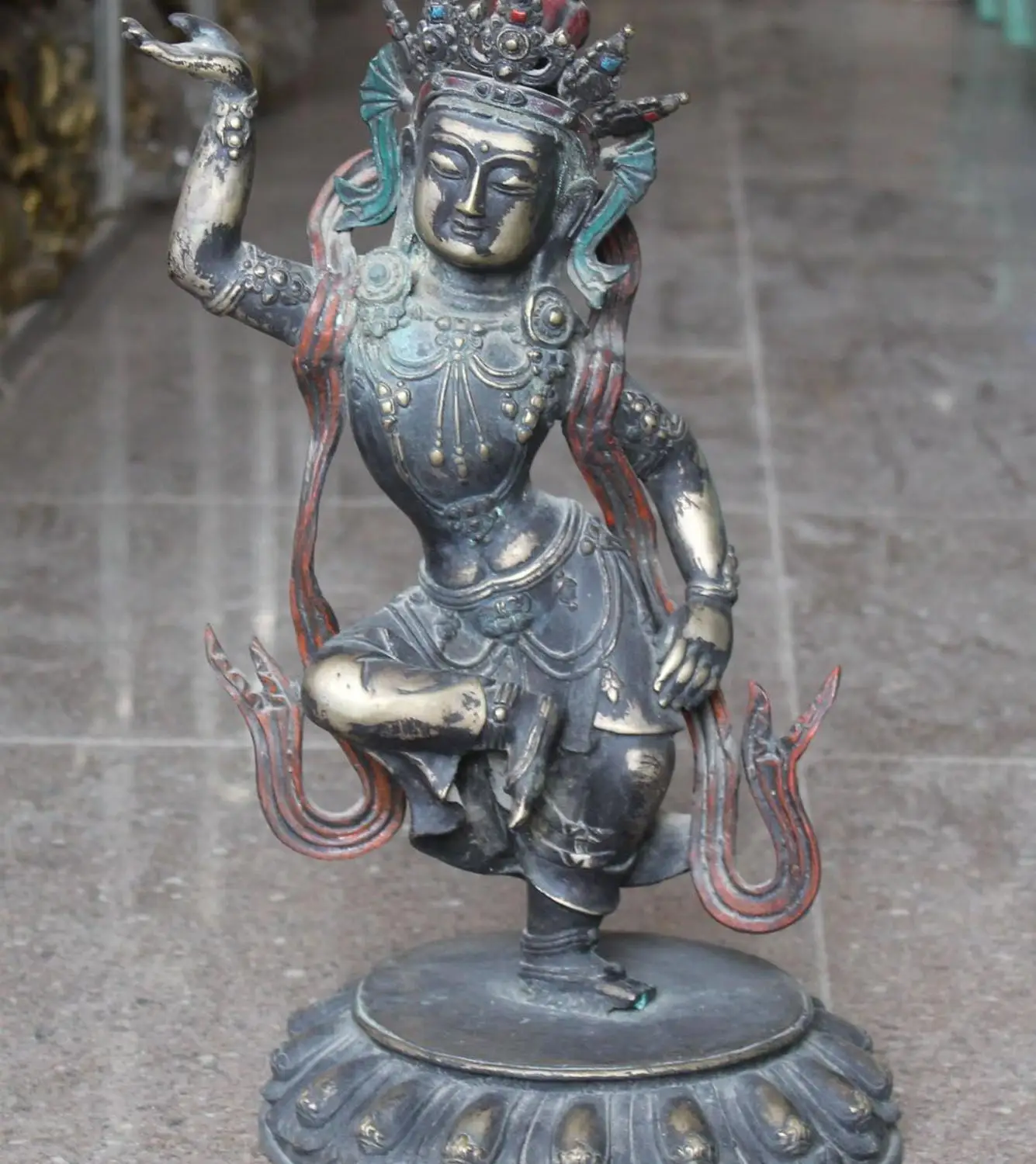 

17" Chinese Purple Bronze Painting Stand Kwan-yin Guan Yin Bodhisattva Statue