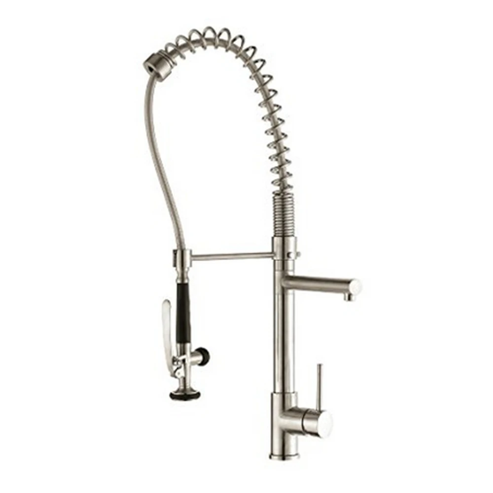 Nickel Brushed Kitchen Faucet Mixer Tap Dual Handles Deck Mount Soild