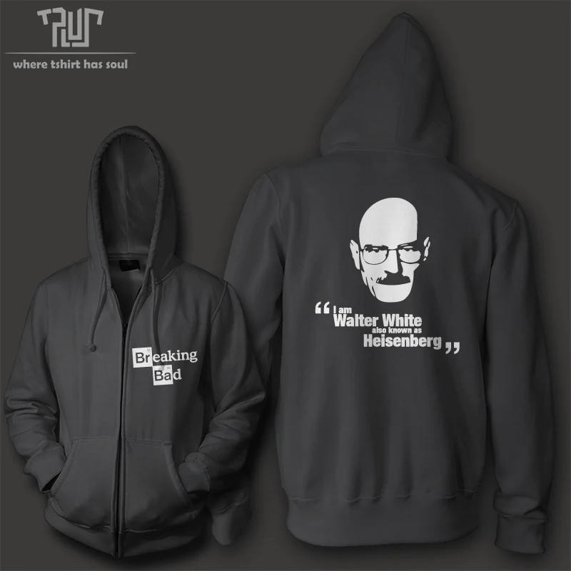 Breaking bad Walter White men unisex high quality zip up hoodie heavy hooded sweatershirt 100