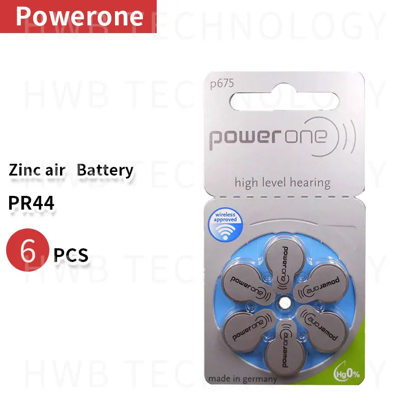 1 упаковка (6 шт.) Оригинальная батарея PowerOne PR44 P675 A675 S675 для слухового аппарата с