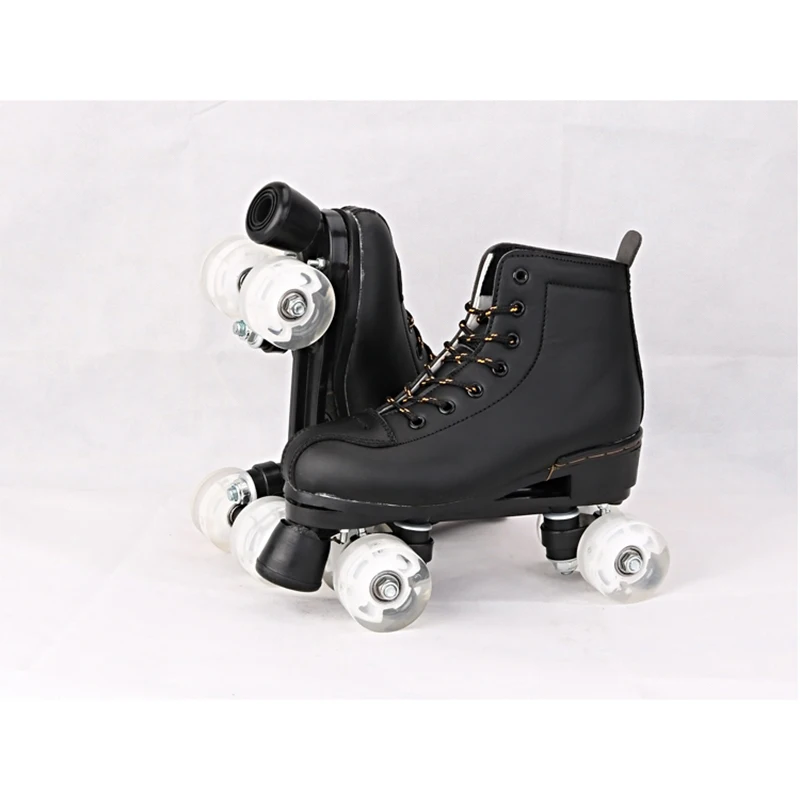 BSTFAMLY الكبار صف مزدوج التزلج على الجليد الأسطوانة تزلج رياضية اثنين خط أحذية التزلج أسود أبيض 4 بو عجلات الرجال النساء النعال IB109
