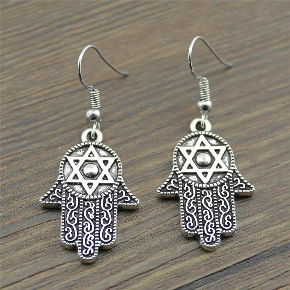 

Vintage Women Fashion Drop Earrings Simple 28x19mm Hand With Star Of David Charming Dangle Earrings