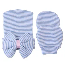 Подарки для купания, перчатки для новорожденных, детская теплая полосатая шапочка с бантом, мягкая хлопковая перчатка с защитой от царапин для младенцев