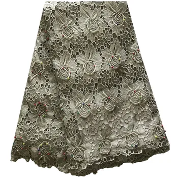 

African Lace Fabric Embroidery Lace With Beads Cord Lace Guipure Lace Fabric For Party Dress A1274