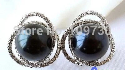 

ry00326 AA+12MM BLACK ROUND FRESHWATER CULTURED PEARL EARRING A0422