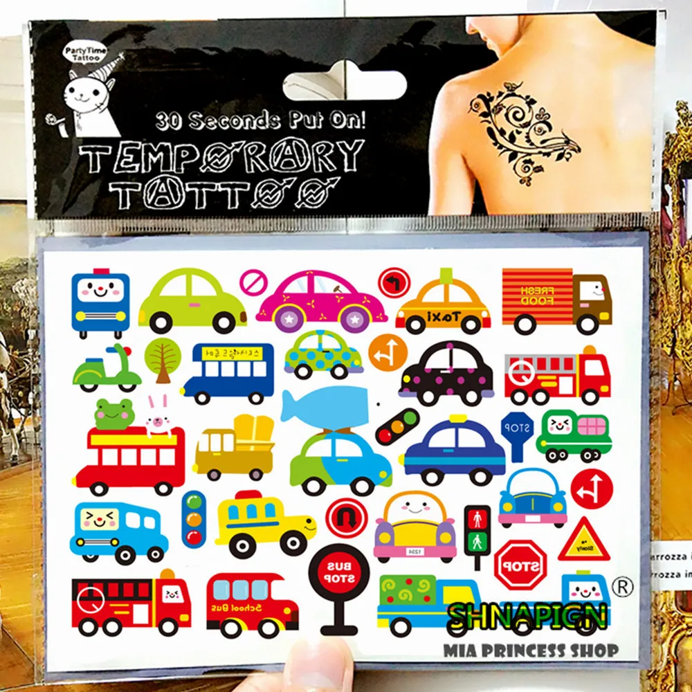 

SHNAPIGN Cartoon Cars Child Temporary Body Art Flash Tattoo Stickers 17*10cm Waterproof Home Decor Car Styling Wall Sticker