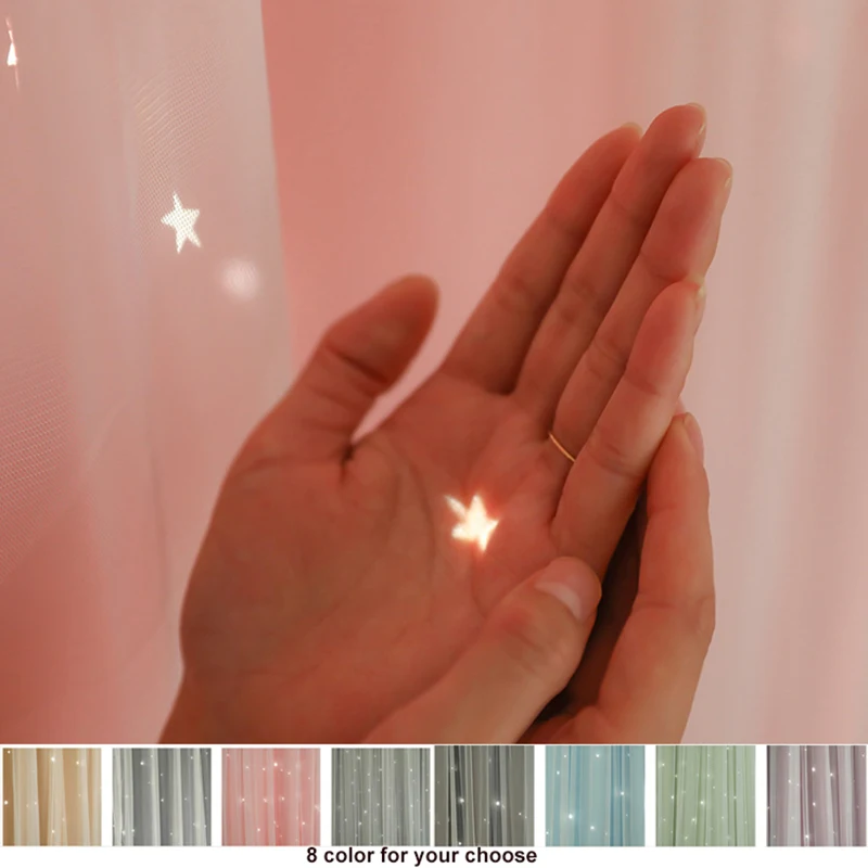 NORNE Hollow Star Thermal Insulated Blackout Curtain for Living Room Bedroom Window Drape Blinds Stitched with White Voile