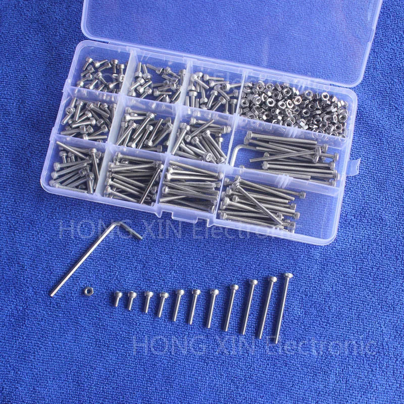 Online 440 Uds M3 (3mm) 304 A2 pernos Allen de acero inoxidable tornillos hexagonales de cabeza tornillos tuercas de llave surtido Kit envío gratis tornillo