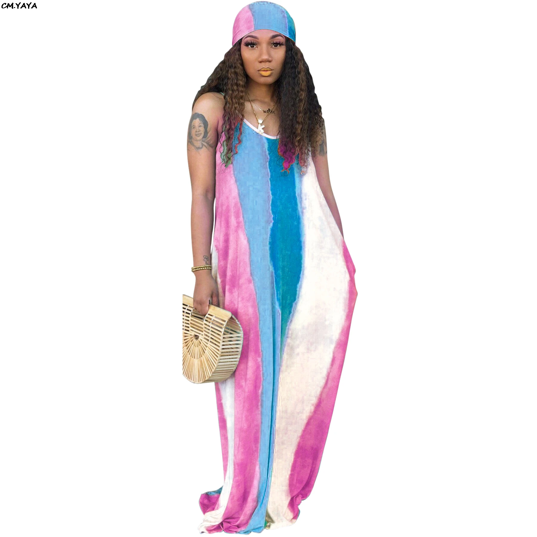 

2019 women summer beach rainbow stripes print sleeveless with sashes loose maxi dress 5 color long dresses vestidos GLSMR9314