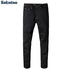 Sokotoo для мужчин черный блестящие лоскутное Эластичный джинсовый облегающий обтягивающие джинсы плюс размеры карандаш брюки для девочек